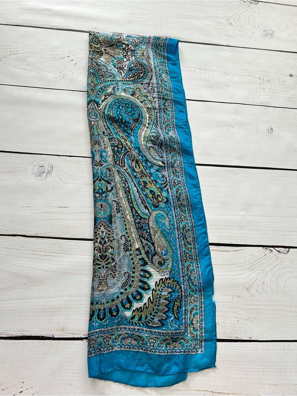 Elegant Turquoise Paisley Silk Scarf